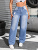 High-Waisted Elastic Zipper Closure Casual Denim Jeans