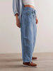 Women'S Retro Washed Light Blue Matte Denim Jeans with Ripped Detail