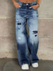 Elegant Distressed Wide-Leg Jeans for Women