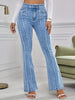 Striped Rwa Trim Plain Washed Blue High Rise