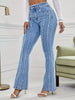 Striped Rwa Trim Plain Washed Blue High Rise