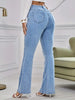 Striped Rwa Trim Plain Washed Blue High Rise