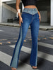 Women's High-Waisted Patchwork Color Block Flare Jeans