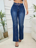 Floral Embroidery Double Buttons Flare Leg Jeans