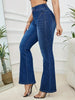 Floral Embroidery Double Buttons Flare Leg Jeans