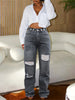 Gray Ripped Straight-Leg Jeans with a Loose Fit