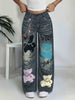 Women'S High-Waisted Cartoon Bear Print Faux Denim