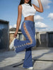 Sexy Cross-Strap Flare Jeans in Solid Color