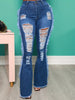 Women'S Stretchy Flare Jeans with Raw Hem