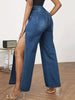 Wom) Blue High Waist Split Denim Pants,