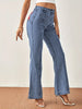 Women's Fashionable Blue Flare Jeans with Red Star Patch