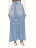 Women's High-Waisted Distressed Denim Midi Skirt