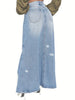 Women's High-Waisted Distressed Denim Midi Skirt