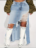 Women's High-Waisted Distressed Denim Midi Skirt
