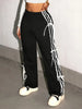 Women'S Fashionable Black Cargo Pants with White Lace Accents
