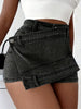 Women'S Stretch Denim Mini Skirt - Asymmetrical Half-Foot Shorts