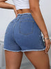 Women's Casual Ripped Frayed Hem Blue Denim Shorts