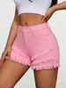 Women's Elegant Pink Stretchy Fringe Hem Shorts