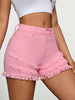 Women's Elegant Pink Stretchy Fringe Hem Shorts
