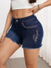 Women's Stretch Denim Shorts with Embroidered Paisley Detail