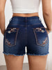 Women's Stretch Denim Shorts with Embroidered Paisley Detail