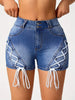 Lace Up Detail Washed Blue Double Buttons