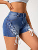 Lace Up Detail Washed Blue Double Buttons