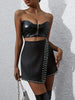 Women'S Denim Shorts with Elastic Coating Studded Embellishment