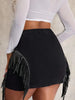 Women's High-Waisted Slim-Fit Black Denim Skirt with Fringe Hem