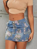 Women'S High-Waisted Denim Mini Skirt with Floral Pattern