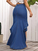 High-Waisted Denim Maxi Skirt, Women's Sexy Ruffled Hem