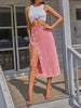 Women'S High-Waist Denim Midi Skirt with Front Slit