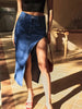 Women'S High-Waisted Stretch Denim Skirt with Side Slit
