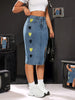Women'S Embroidered Heart Denim Bodycon Skirt