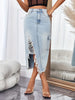 Ripped Raw Hem Split Denim Skirts