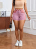 Women's High-Waisted Stretchy Denim Shorts with Contrast Color Patchwork