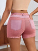 Women's High-Waisted Stretchy Denim Shorts with Contrast Color Patchwork