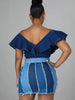 Color Block Patchwork Raw Seam Denim Skirt