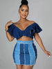 Color Block Patchwork Raw Seam Denim Skirt