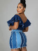 Color Block Patchwork Raw Seam Denim Skirt