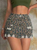 Women's denim skirt, ripped design leopard