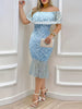 Elegant Off-Shoulder Lace Bodycon Dress with Floral Pattern