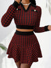 Women'S Autumn Sexy Houndstooth Pattern V-Neck Long Sleeve