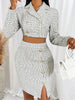Elegant Women's Plaid Double-Breasted Crop Blazer & Skirt Set