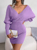 Sexy Cross V Neck Bodycon Sweater Dress