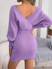 Sexy Cross V Neck Bodycon Sweater Dress