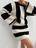 Women's Striped Design Oversized Sweater and Skirt Set