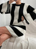 Women's Striped Design Oversized Sweater and Skirt Set