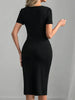 Elegant Women'S Black Short Sleeve Zipper Mini Dress with Slit