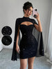 Elegant Women'S Stand Collar Cape Dress with Sheen Finish